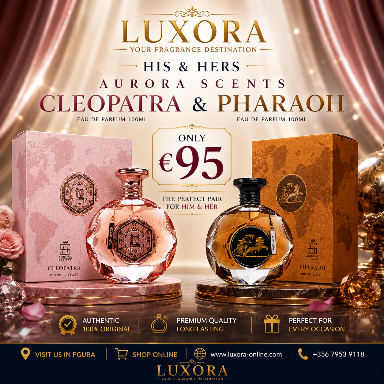 Aurora Scents Cleopatra & Pharaoh His & Hers Duo | 2 x 100ml EDP – €95 Luxora