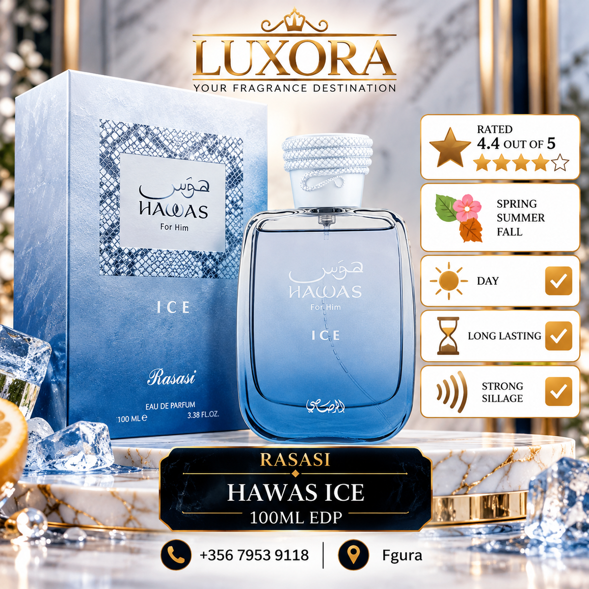 Rasasi Hawas Ice Men Eau de Parfum 100ml Luxora