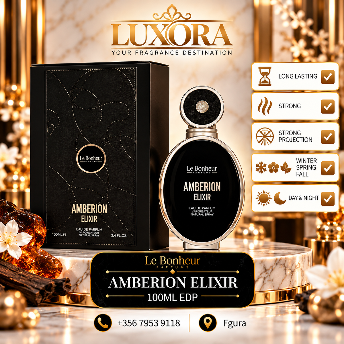 Le Bonheur Amberion Elixir Eau de Parfum 100ml Unisex Luxora