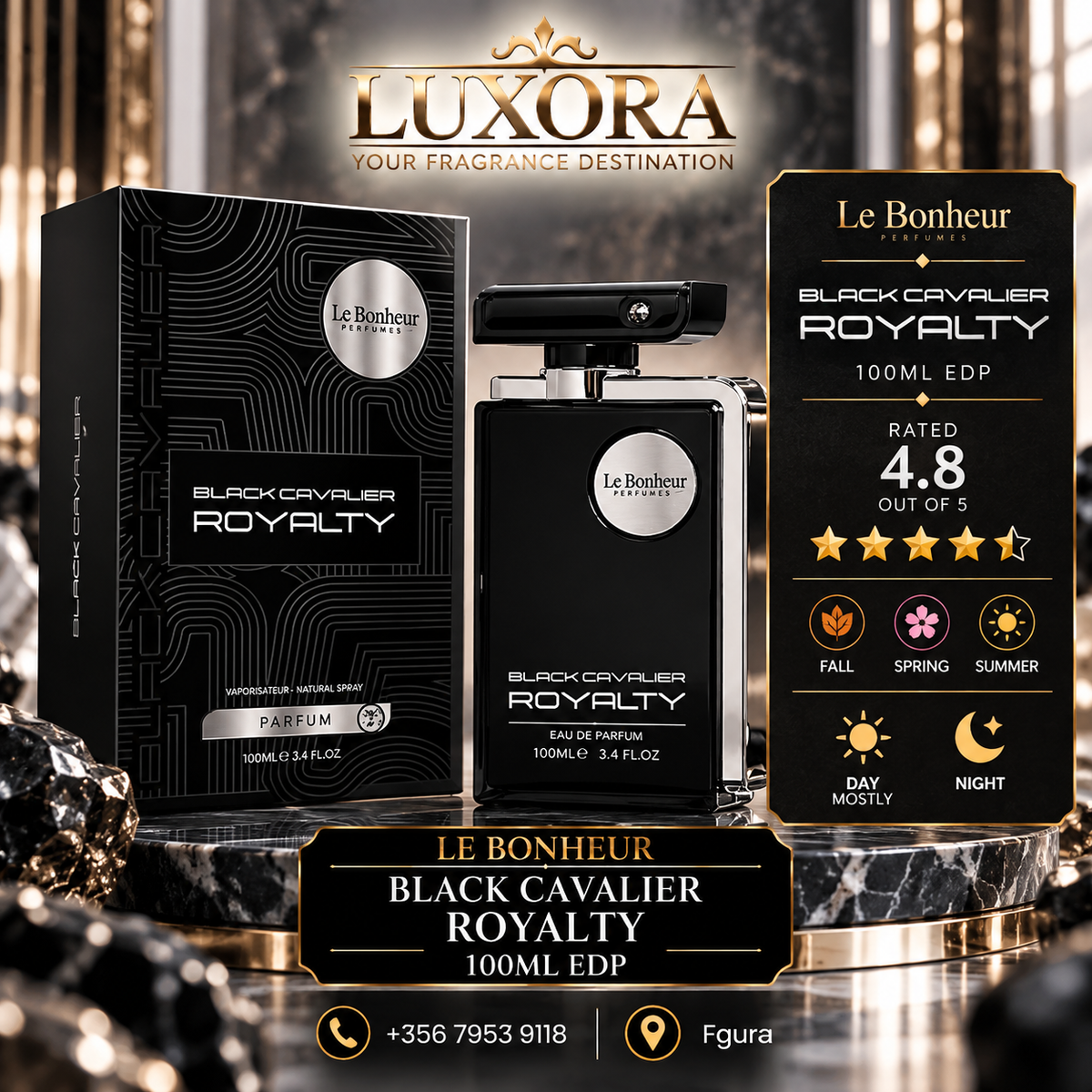Le Bonheur Black Cavalier Royalty 100ml Unisex EDP Luxora