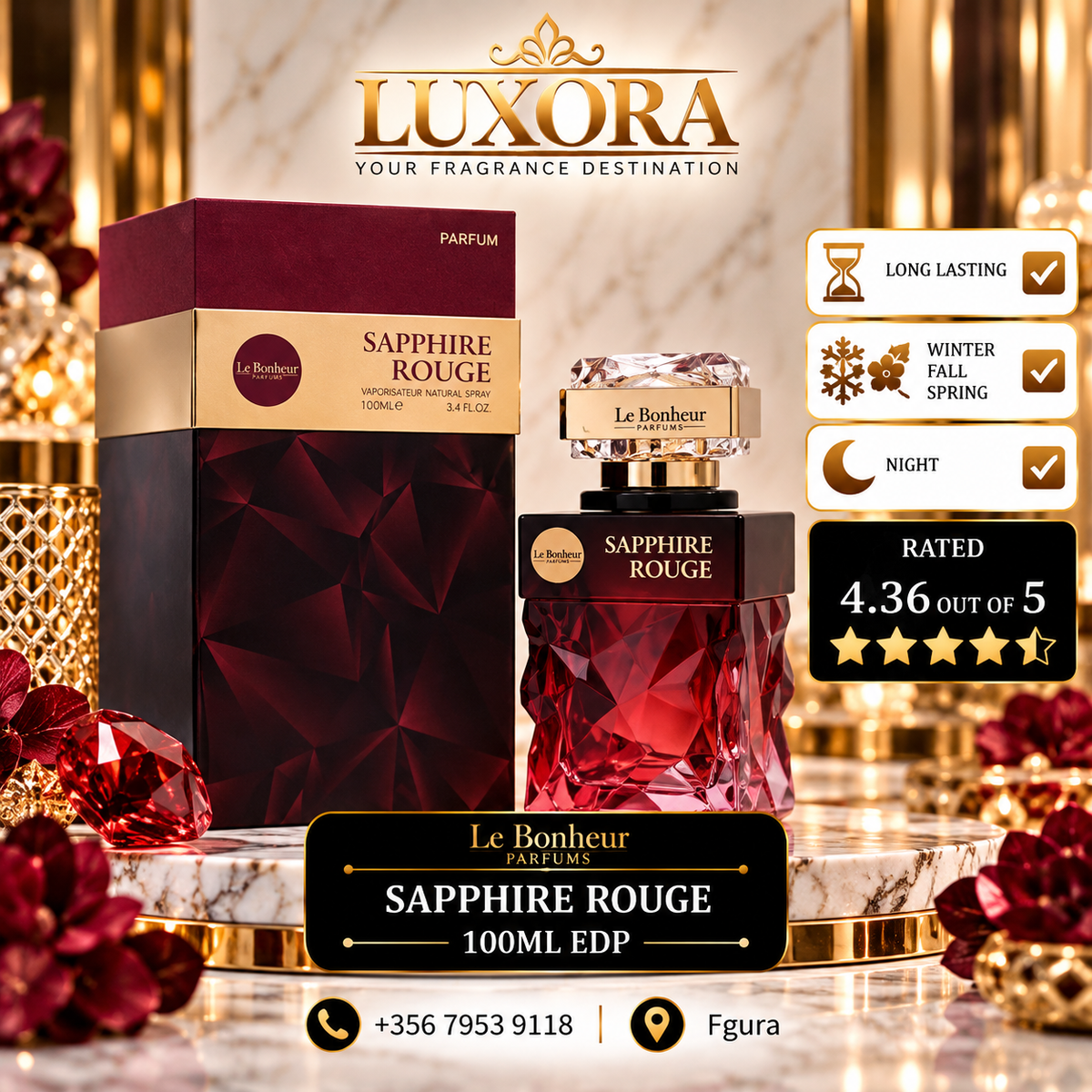 Le Bonheur Sapphire Rouge 100ml EDP Luxora