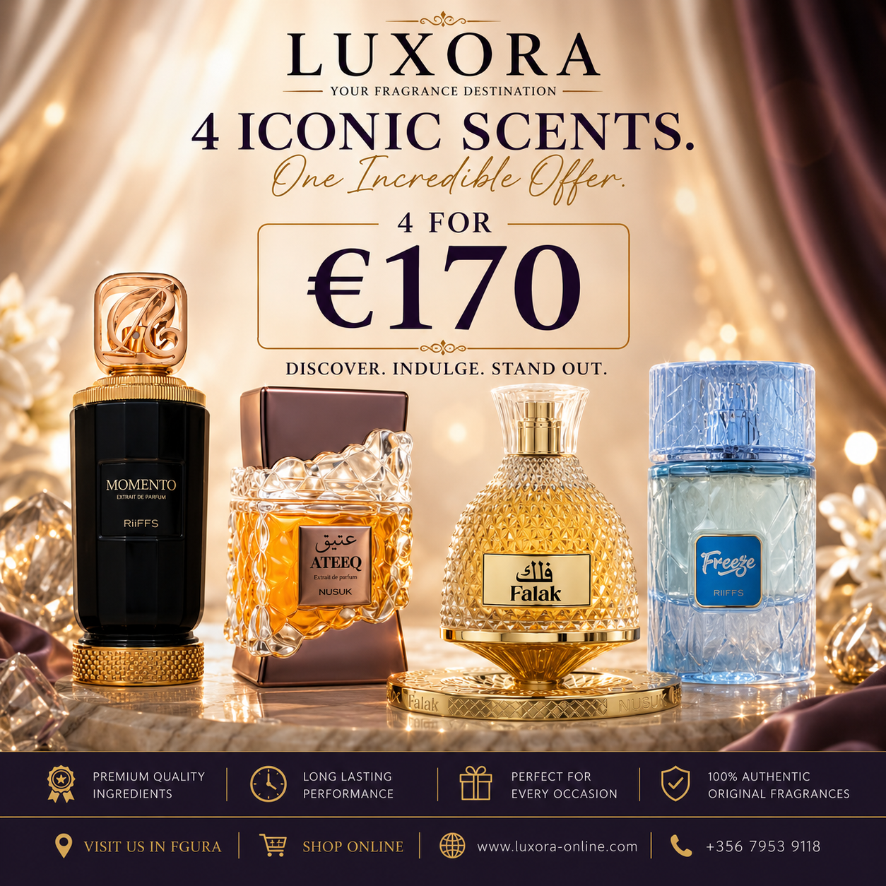 4 Iconic Fragrances RiiFFS Momento & Freeze + Nusuk Ateeq & Falak| Bundle of 4 for €170 Luxora