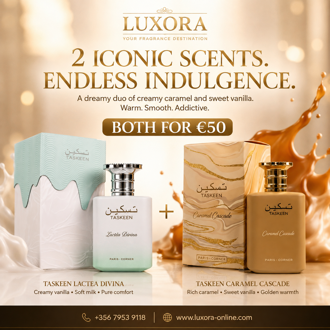 Paris Corner Taskeen Duo Bundle – Lactea Divina & Caramel Cascade | 100ml Each Luxora